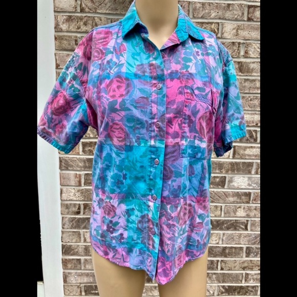 Vintage 90s Floral Abstract Button Down Shirt - Picture 6 of 8